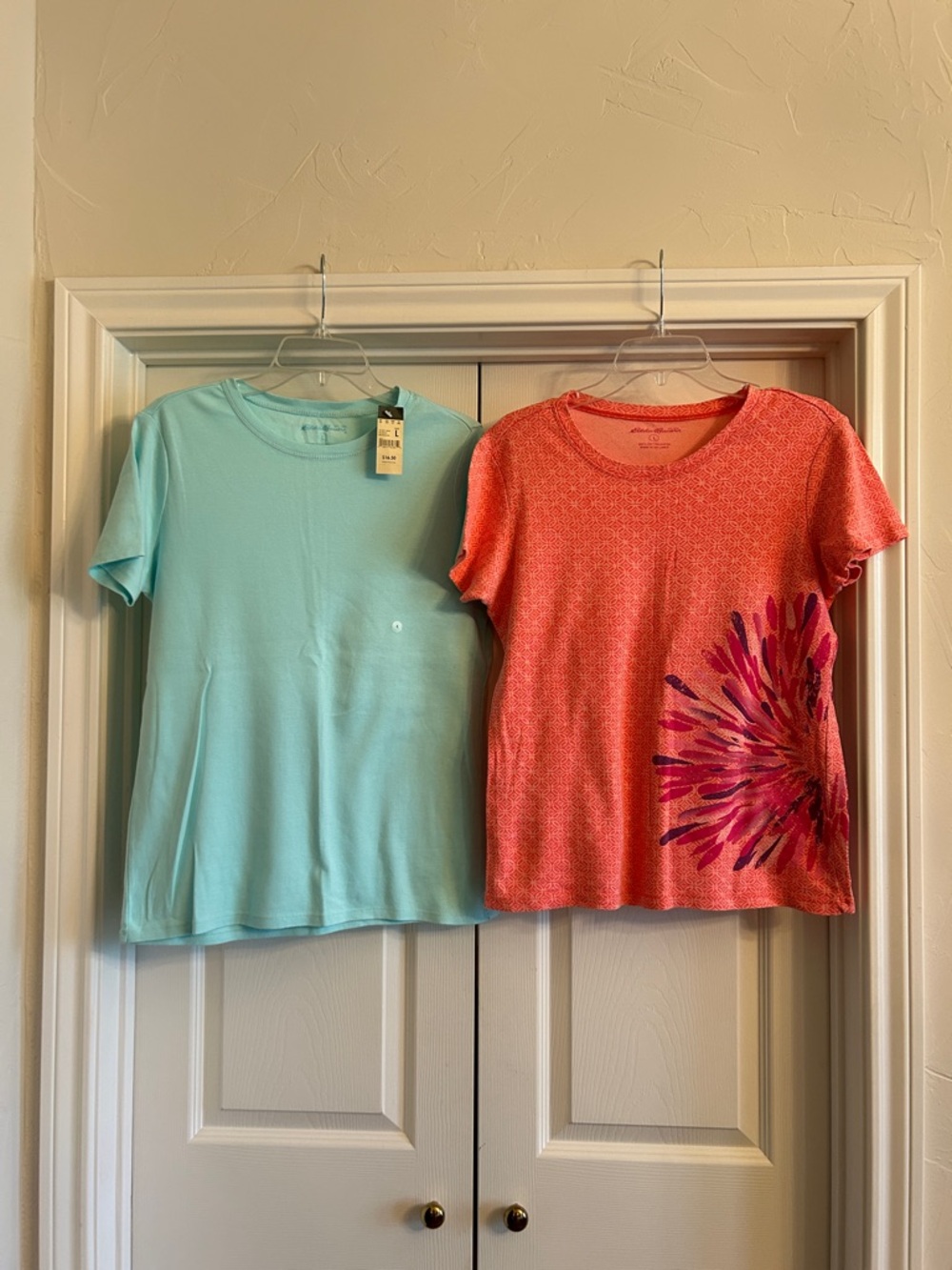 NWT: Eddie Bauer Blue / Coral Floral Short Sleeved Shirts Bundle